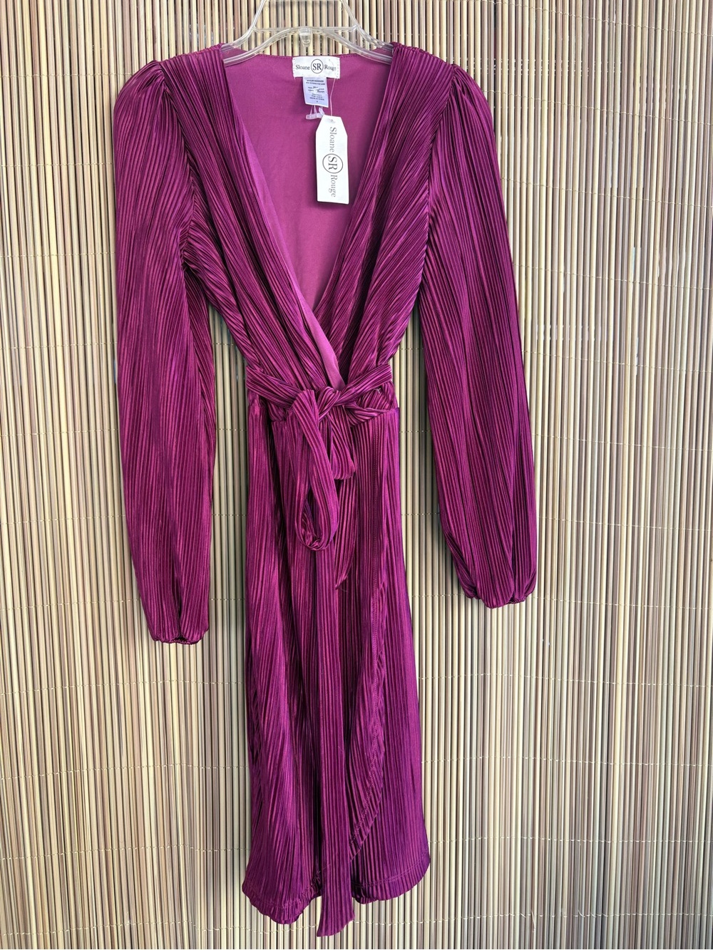 Sloane Rouge, Plissé Wrap Midi Dress in Berry Plum xl - Picture 3 of 10